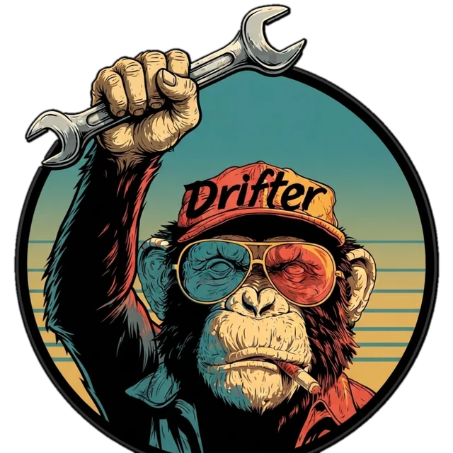 Drifter logo: a mechanic monkey in a cap holding a wrench